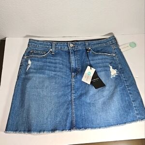 Just Black Tatiana Distressed Raw Hem Light Denim Skirt Indigo L